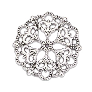 Dije Mandala Circular Calado Estilo Filigrana Tono Plata Envejecida 29x1mm | 2 uds