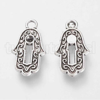 Colgante de aleación estilo tibetano, con ajuste para Rhinestone, mano de Fátima, Hamsa, 17×9.5×1.5mm.