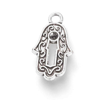 Dije Mano de Fátima Hamsa con Engaste Tono Plata Envejecida 17x9.5x1.5mm | 12 uds