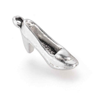 Dije Zapato de Tacón Alto Tridimensional Estilo Tibetano Tono Plata Envejecida 21x10x7mm | 8 uds