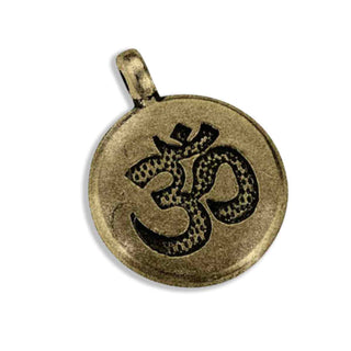Dije Redondo con Ohm Tallado Estilo Tibetano Tono Bronce Envejecido 19x15x4.5mm | 6 uds