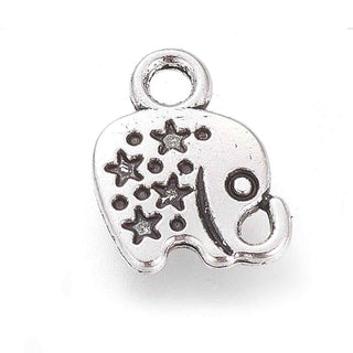 Dije Elefante de la Suerte con Relieve Estilo Tibetano Tono Plata Envejecida 11x8.5x1.5mm | 14 uds