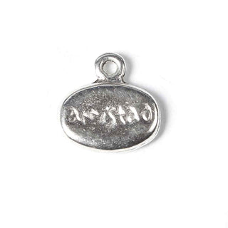 Dije Medalla Ovalada con Texto Amistad en Bajo Relieve Tono Plata Envejecida 12x12mm | 7 uds