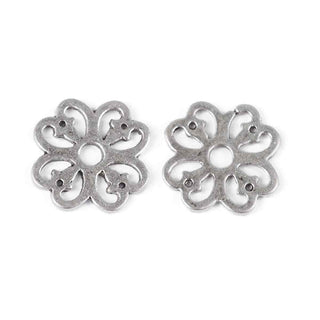 Dije Conector Flor Calada con 4 Agujeros Estilo Tibetano Tono Plata Envejecida 15x15mm | 14 uds