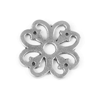 Dije Conector Flor Calada con 4 Agujeros Estilo Tibetano Tono Plata Envejecida 15x15mm | 14 uds