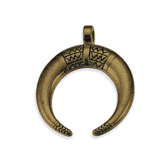 Maxi Dije Media Luna Doble Cuerno Estilo Tibetano Tono Bronce Envejecido 34x27.5x3mm | 2 uds
