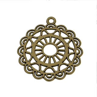 Maxi Dije Redondo Calado Estilo Tibetano Tono Bronce Envejecido 42x38x3mm | 1 ud