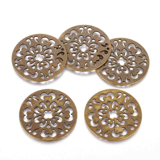 Maxi Dije Conector Mandala Estilo Tibetano Tono Bronce Envejecido 48mm | 1 ud
