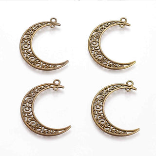 Dije Luna Tallada Estilo Tibetano Tono Bronce Envejecido 37x8x2mm | 3 uds