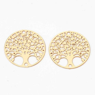 Enlaces de latón con chapado de larga duración, redondo plano con árbol de la vida, 2 tonos para elegir, 16×0.3 mm.