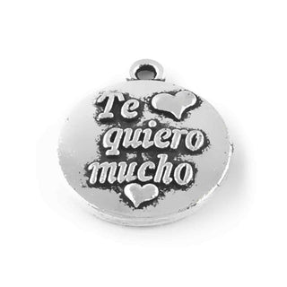Dije Medalla Circular con Texto Te Quiero Mucho en Sobre Relieve Estilo Tibetano Tono Plata Envejecida 19x16mm | 5 uds