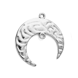 Dije Luna Creciente Invertida Martillada Estilo Tibetano Tono Plata Envejecida 36x33mm | 5 uds