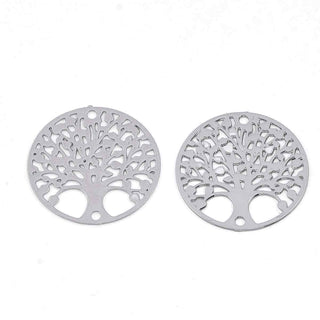 Enlaces de latón con chapado de larga duración, redondo plano con árbol de la vida, 2 tonos para elegir, 16×0.3 mm.