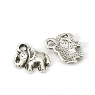 Dije de Elefante de la Suerte en Relieve Compacto Estilo Étnico en Tono Plata Envejecida para Bisutería Mística y Amuletos de Prosperidad Hechos a Mano, 11x11 mm - 13 uds