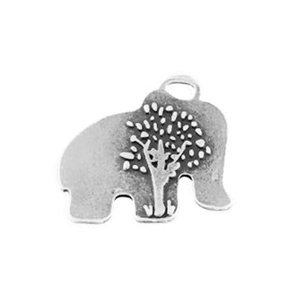 Dije Elefante con Árbol de la Vida Calado en Sobre Relieve Estilo Tibetano Tono Plata Envejecida 17x17mm | 5 uds