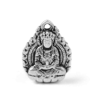 Mini Dije Figura Kuan Yin Tridimensional Estilo Tibetano Tono Plata Envejecida 16x12mm | 6 uds