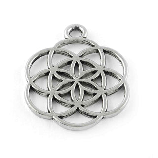 Dije Semilla de la Vida Lineal Hueca Estilo Tibetano Tono Plata Envejecida 25x20mm | 6 uds