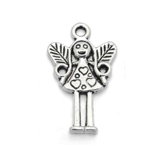 Dije Figura Ángel Hada Tridimensional Estilo Tibetano Tono Plata Envejecida 22x18.5mm | 6 uds