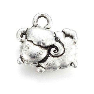 Dije Figura Ovejita Tridimensional Estilo Tibetano Tono Plata Envejecida 12x12mm | 12 uds