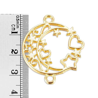 Enlaces de aleación con bisel para aplicación de resina (opcional), luna con estrellas y corazones, 34.5x29x1.8mm.