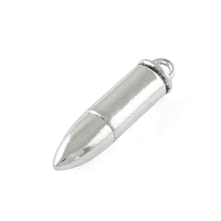Dije de Bala Cilíndrica en Relieve Tridimensional Estilo Rocker Rebelde en Tono Plata Envejecida para Joyería de Autor y Amuletos de Determinación Hechos a Mano, 35x9 mm - 1 ud