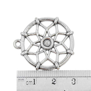 Dije Atrapasuenos Calado con Bandeja para Cabujon de 4mm Estilo Tibetano Tono Plata Envejecida 31.3x28mm | 6 uds