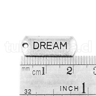 Colgante de aleación estilo tibetano con mensaje “Dream” “sueña”, 8x21x2 mm.