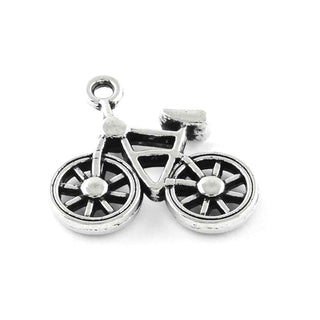Dije Bicicleta Clásica en Relieve Estilo Tibetano Tono Plata Envejecida 19x20mm | 6 uds