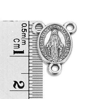 Enlaces de aleación, Marieta, piezas centrales de rosario, ovalado con Virgen María, 15.3×11.7×1.8mm.