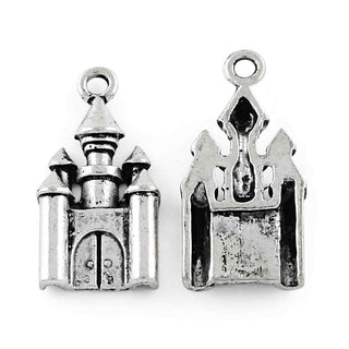 Dije Castillo Medieval en Relieve Estilo Tibetano Tono Plata Envejecida 28x14mm | 4 uds