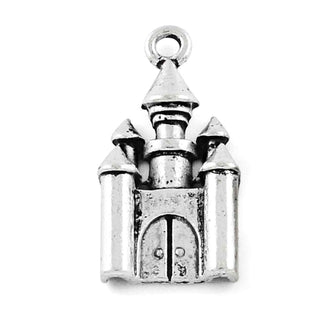 Dije Castillo Medieval en Relieve Estilo Tibetano Tono Plata Envejecida 28x14mm | 4 uds