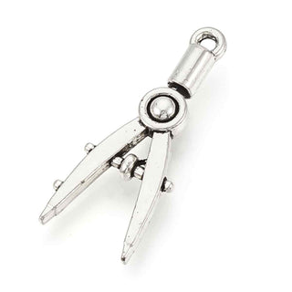 Dije Compás Escolar Tridimensional Estilo Tibetano Tono Plata Envejecida 28x11mm | 6 uds