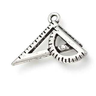 Dije Escuadras Escolares Tridimensional Estilo Tibetano Tono Plata Envejecida 19x24.5mm | 6 uds