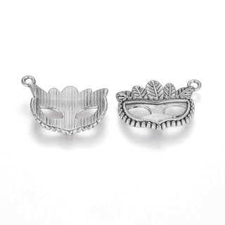 Dije Antifaz Mardi Gras Tridimensional Estilo Tibetano Tono Plata Envejecida 22x15mm | 5 uds