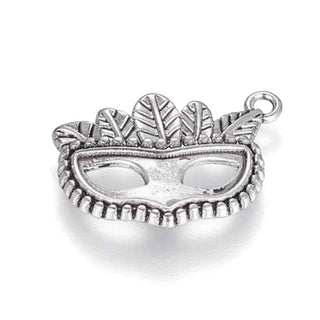 Dije Antifaz Mardi Gras Tridimensional Estilo Tibetano Tono Plata Envejecida 22x15mm | 5 uds