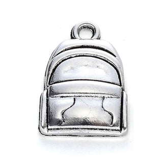 Dije Mochila Escolar Tridimensional Estilo Tibetano Tono Plata Envejecida 20x14mm | 5 uds