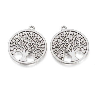 Dije Medalla Redonda Plana con Árbol de la Vida Calado Estilo Tibetano dos tonos disponibles 38x34mm | 1 ud