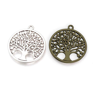 Dije Medalla Redonda Plana con Árbol de la Vida Calado Estilo Tibetano dos tonos disponibles 38x34mm | 1 ud