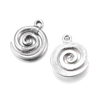 Dije Espiral Curvo Plano Estilo Tibetano Tono Plata Envejecida 19x15mm | 5 uds