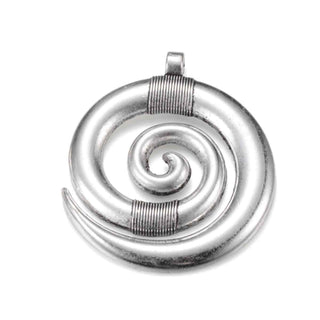Maxi Dije Espiral Curvo Plano Estilo Tibetano Tono Plata Envejecida 35x28.5mm | 1 ud