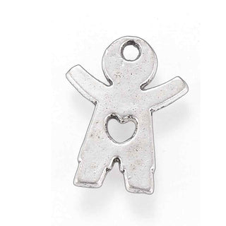 Dije Silueta Plana Niño con Corazón Calado Estilo Tibetano Tono Plata Envejecida 16x12mm | 10 uds