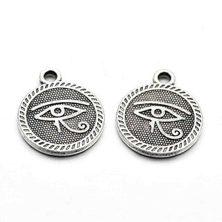 Dije de Ojo de Horus de la Protección Sagrada en Medalla Redonda Plana en Tono Plata Envejecida para Bisutería Mística y Amuletos de Sanación Hechos a Mano, 27.5x23 mm - 3 uds