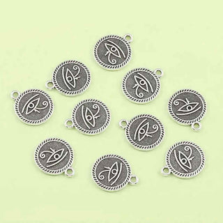 Dije de Ojo de Horus de la Protección Sagrada en Medalla Redonda Plana en Tono Plata Envejecida para Bisutería Mística y Amuletos de Sanación Hechos a Mano, 27.5x23 mm - 3 uds