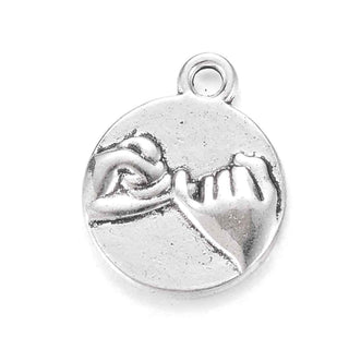 Dije Medalla Redonda con Símbolo de Promesa en Relieve Estilo Tibetano Tono Plata Envejecida 17.5x14.5mm | 6 uds