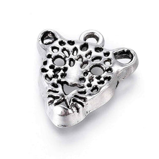 Dije Cabeza de Leopardo Estilo Tibetano Tono Plata Envejecida 20x18mm | 3 uds