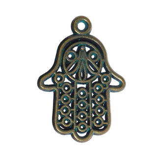 Dije Mano de Fátima Hamsa de Aleación Tono Bronce Oxidado 29x21x1mm | 3 uds