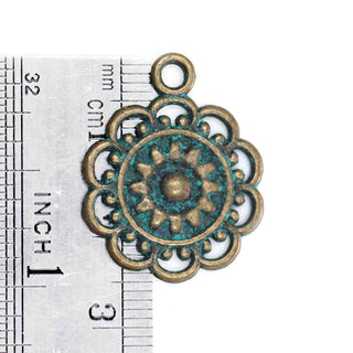 Dije Mandala Floral de Aleación Tono Bronce Oxidado 25x20x2mm | 3 uds