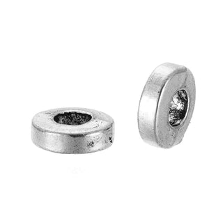 Cuentas metálicas espaciadoras, separadores rosquilla, 6×2 mm. 30 unidades.