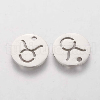 Colgantes de acero inoxidable (316L), redondos planos con constelación, 12 signos zodiacales, 12×1.2mm.