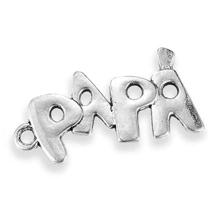 Dije de Palabra Calada "PAPÁ" en Bloque con Textura Estilo Rústico en Tono Plata Envejecida para Bisutería Masculina y Regalos Personalizados Hechos a Mano, 31x16 mm - 3 uds
